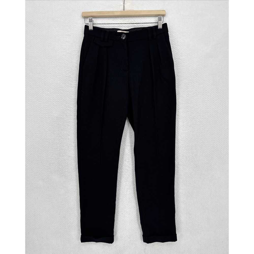 Sessun Womens Mansfield Black Pleated Pocket Cuffed Hem Pants Sz 36 Small